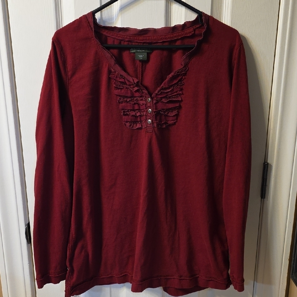 Eddie Bauer Deep Red Blouse with Ruffle Accents
